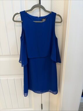 Vince Camuto Cobalt Blue Sleeveless Mini Dress with Overlay